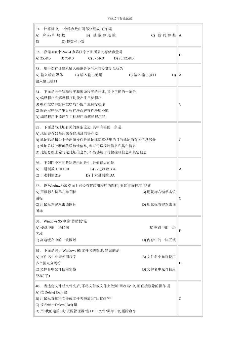 春全国计算机等级考试一级Windows试题及解答_第3页