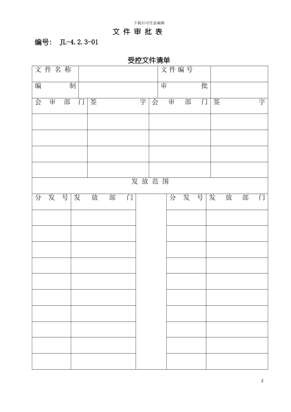 最新ISO质量管理体系全套实用表格模板_第2页