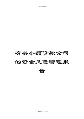 有关小额贷款公司的资金风险管理报告