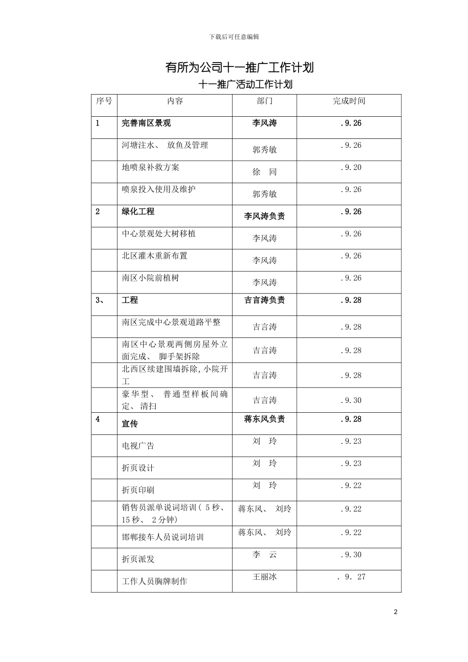 有所为公司十一推广计划安排模板_第2页