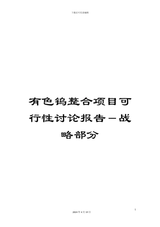 有色钨整合项目可行性研究报告-战略部分
