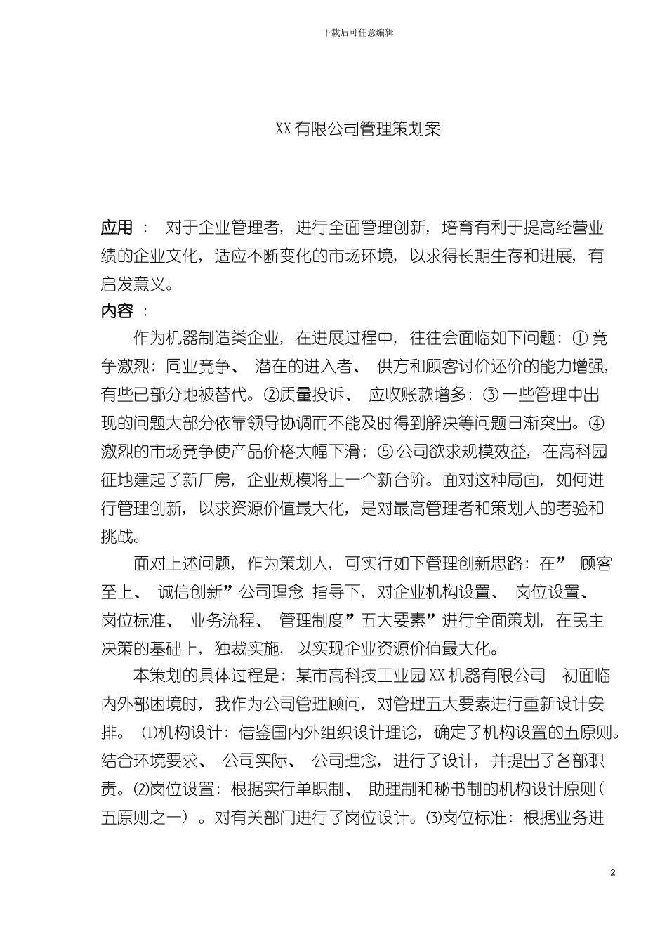 有限公司管理策划案样稿模板_第2页