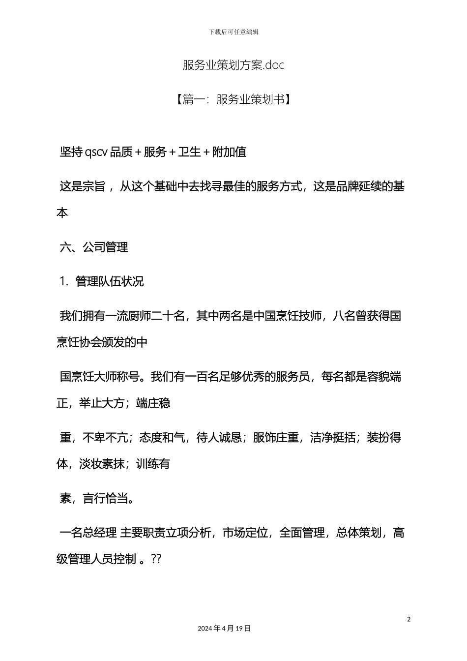 服务业策划方案doc_第2页