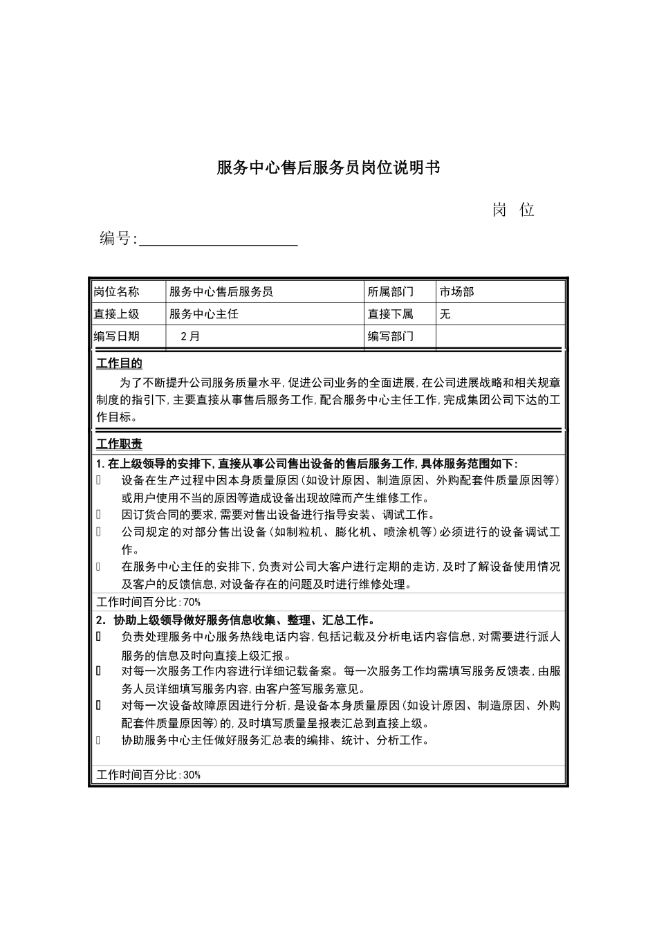 服务中心售后服务员岗位说明书_第2页