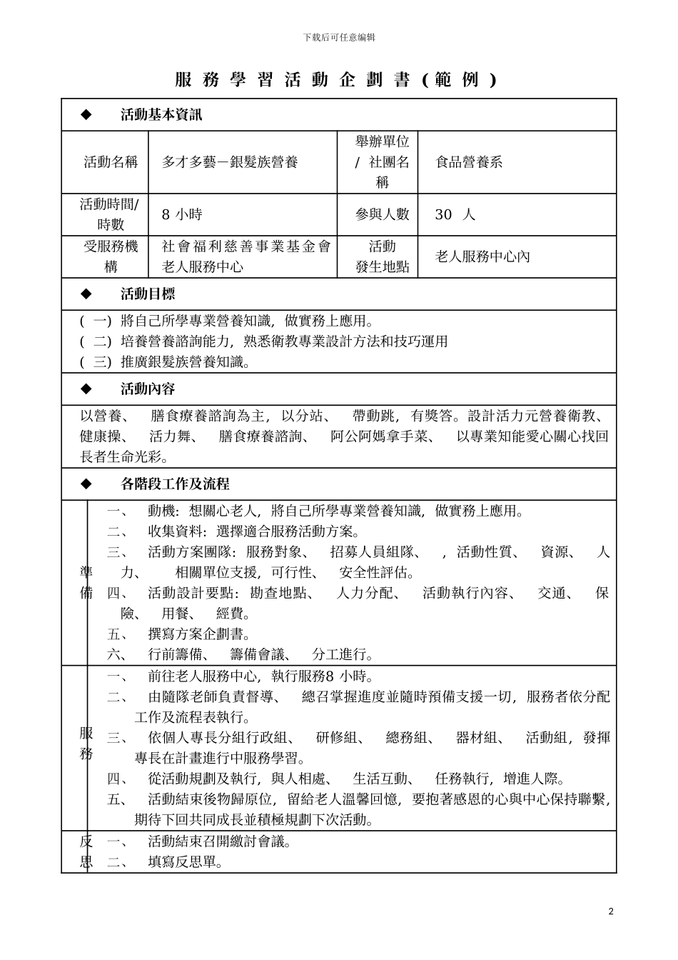 服务学习活动企划书范例模板_第2页