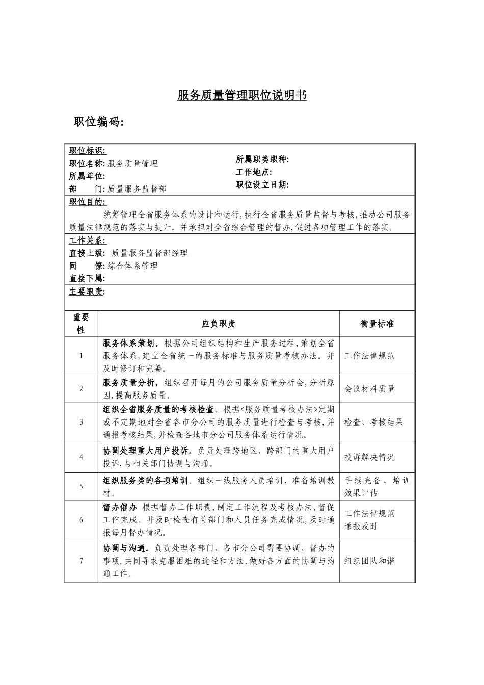 服务质量管理的职位说明书_第2页