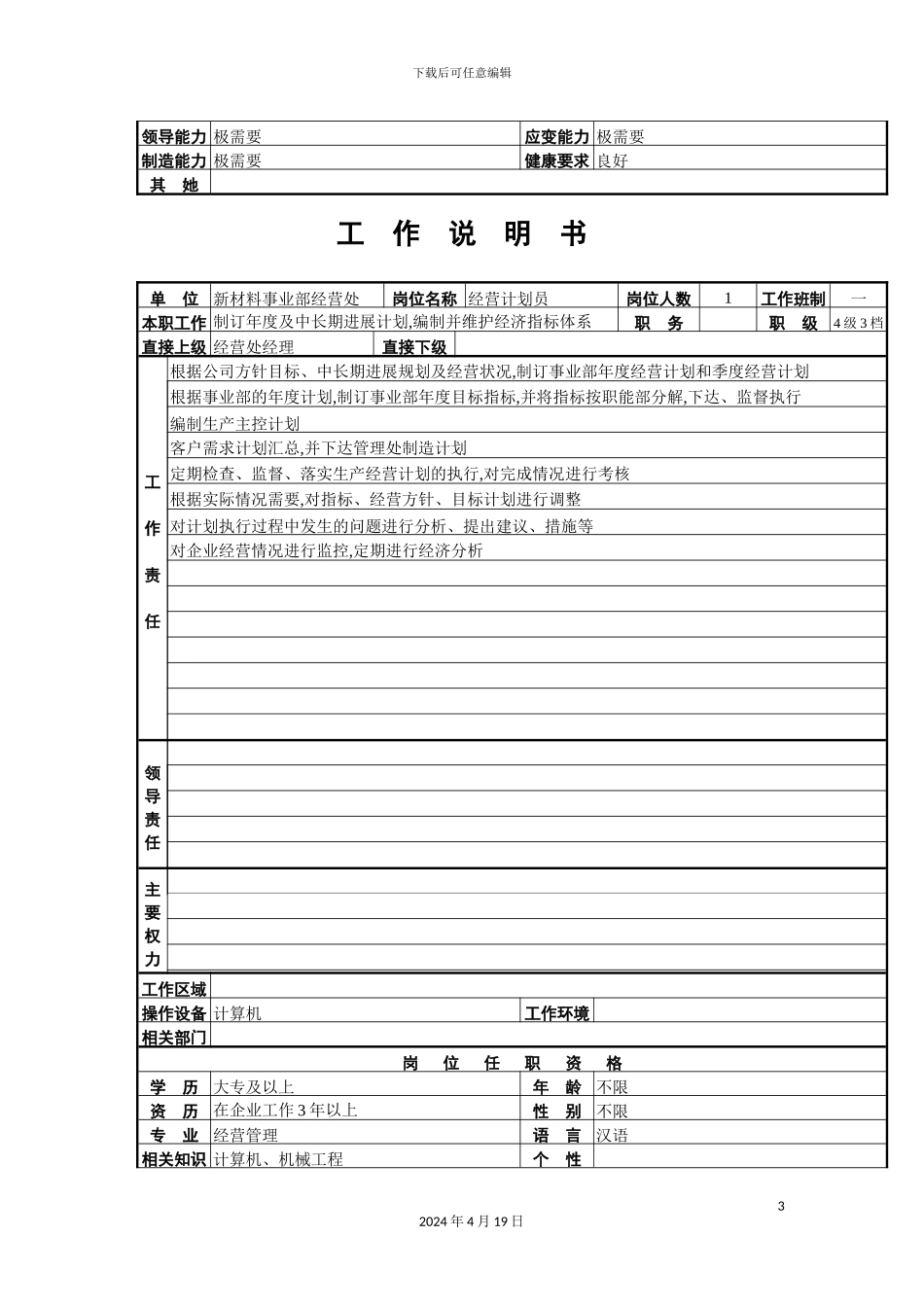 服务酒吧服务员岗位说明书_第3页