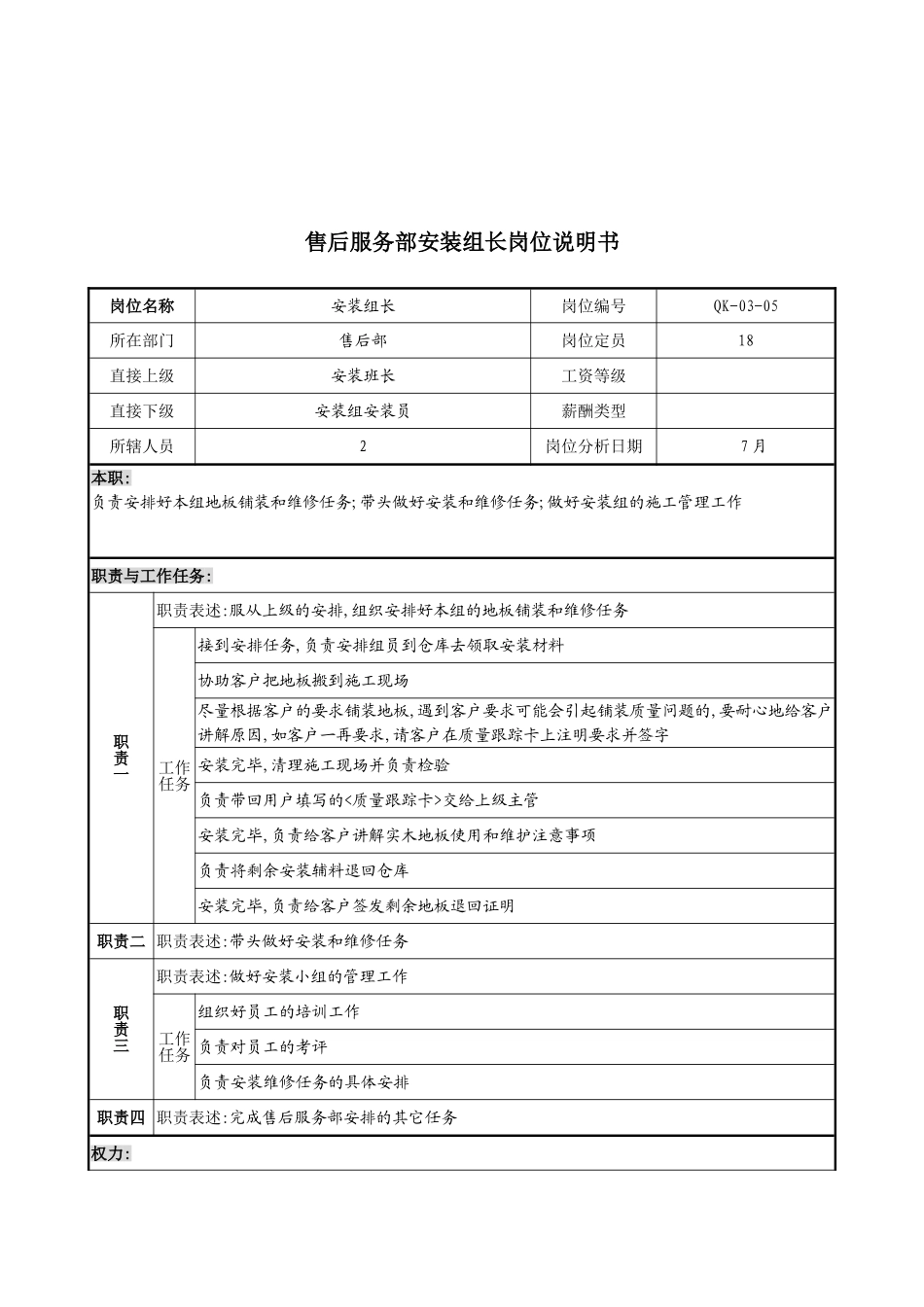木业公司售后部安装组长岗位职责_第2页