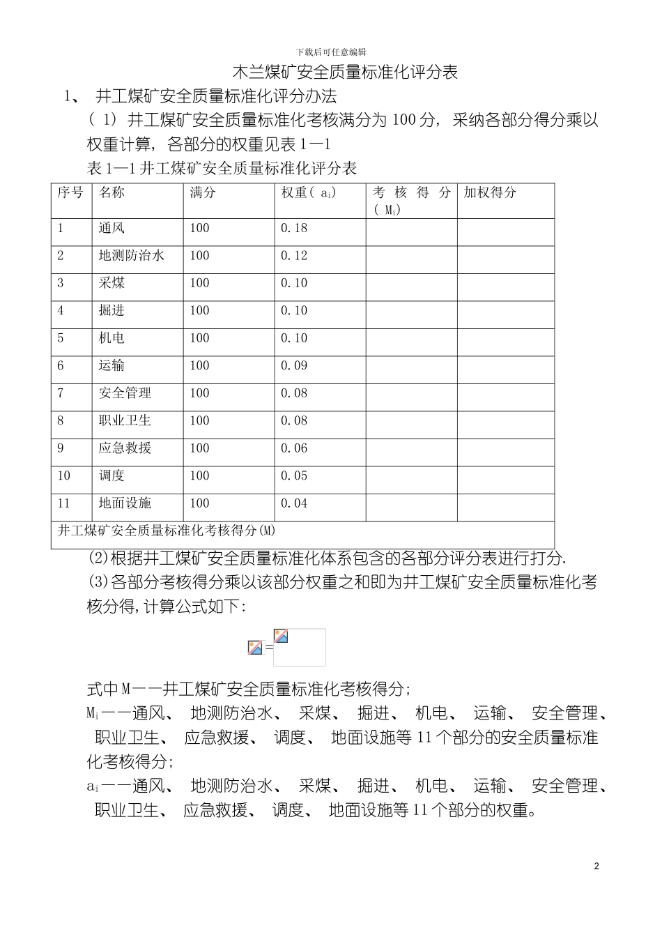 木兰煤矿安全质量标准化评分表模板_第2页