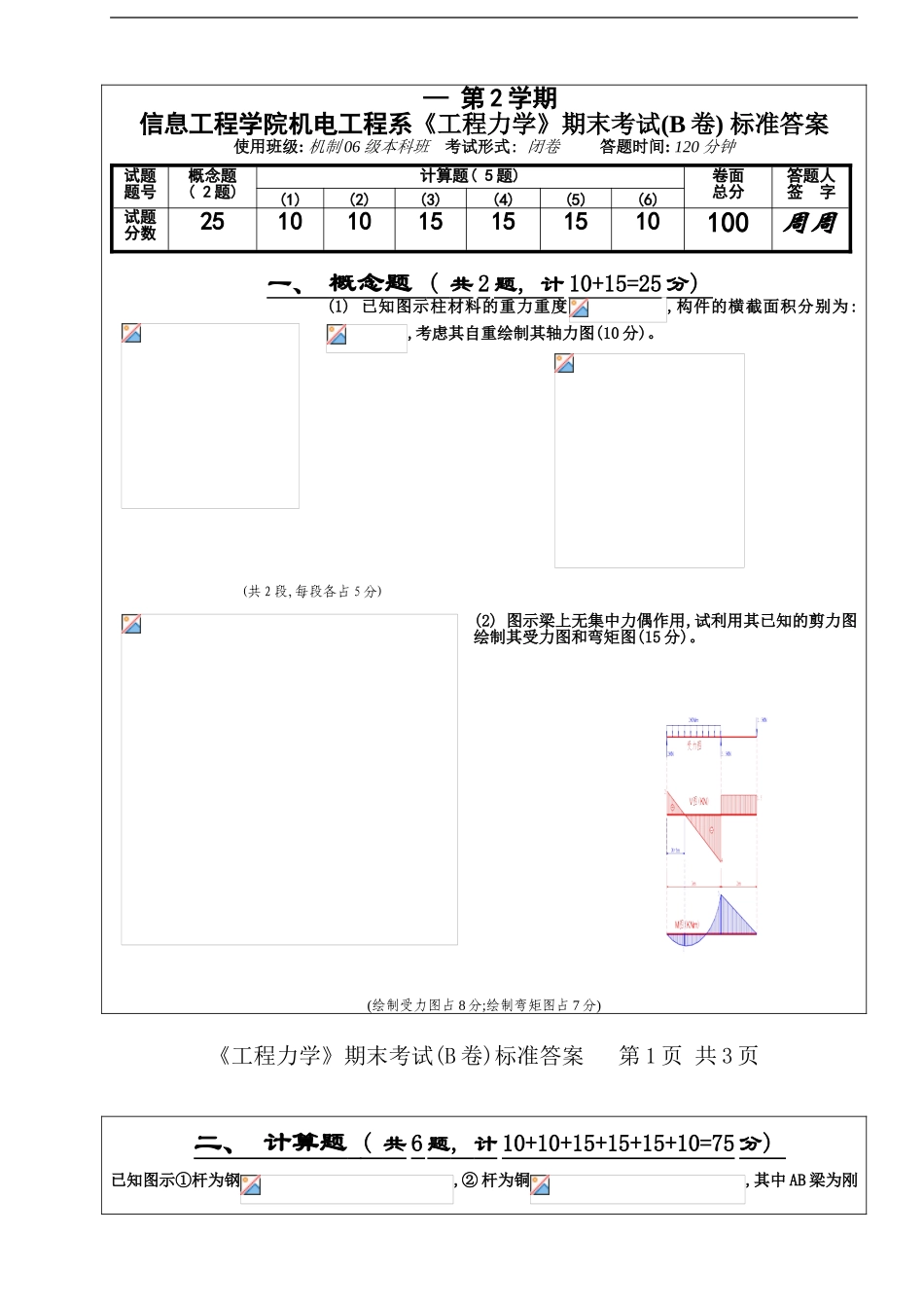 机制级本科工程力学材力B卷答案_第1页