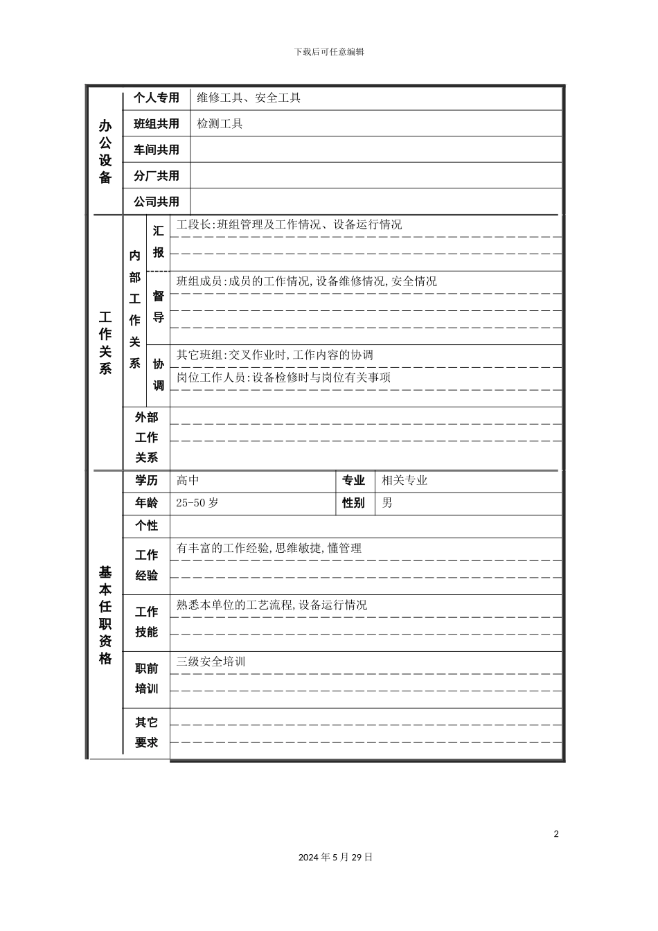 机动科机修班长岗位说明书_第3页