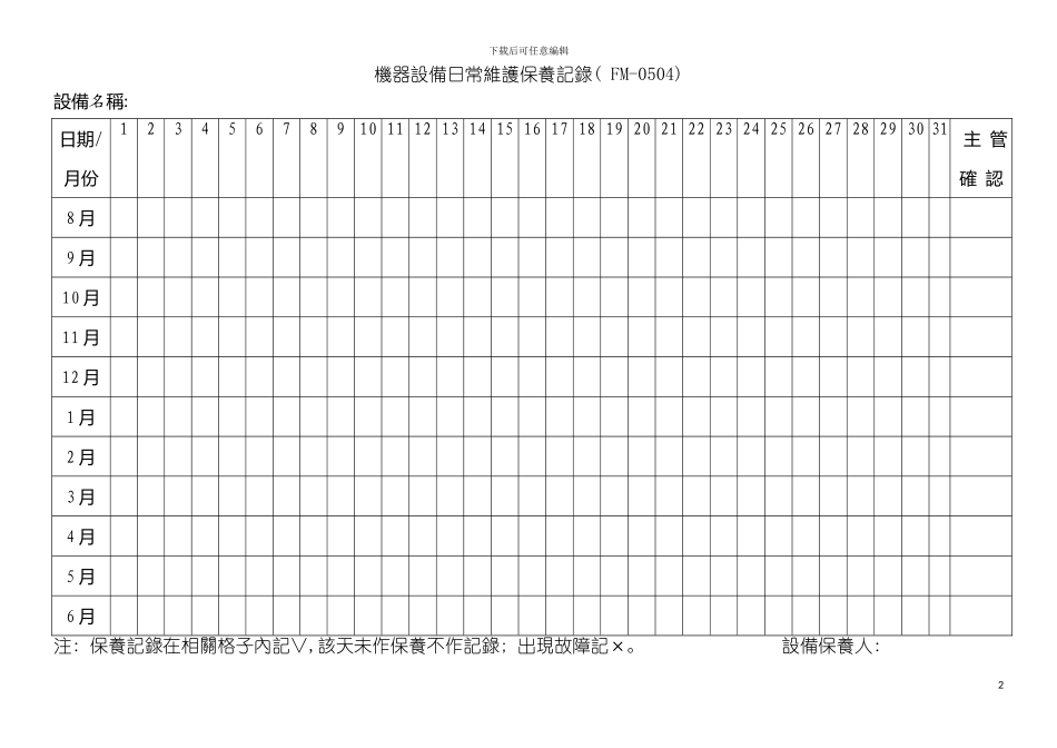 机器设备日常维护保养记录模板_第2页