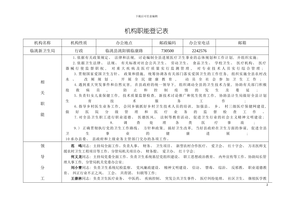 机构职能登记表机构职能登记表模板_第2页