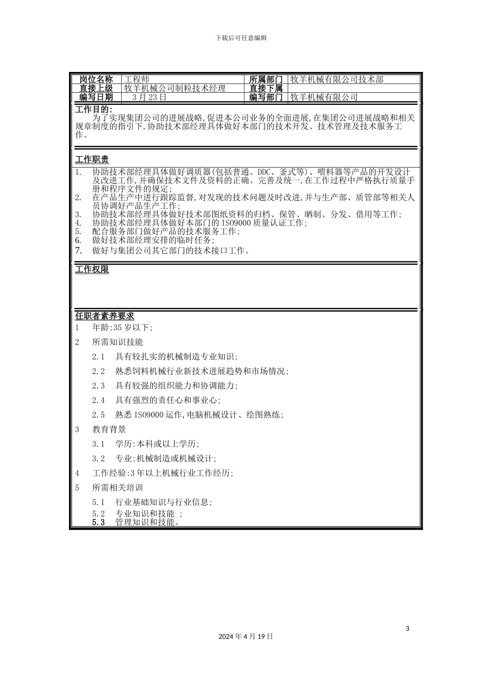 机械公司技术部工程师岗位职责_第3页