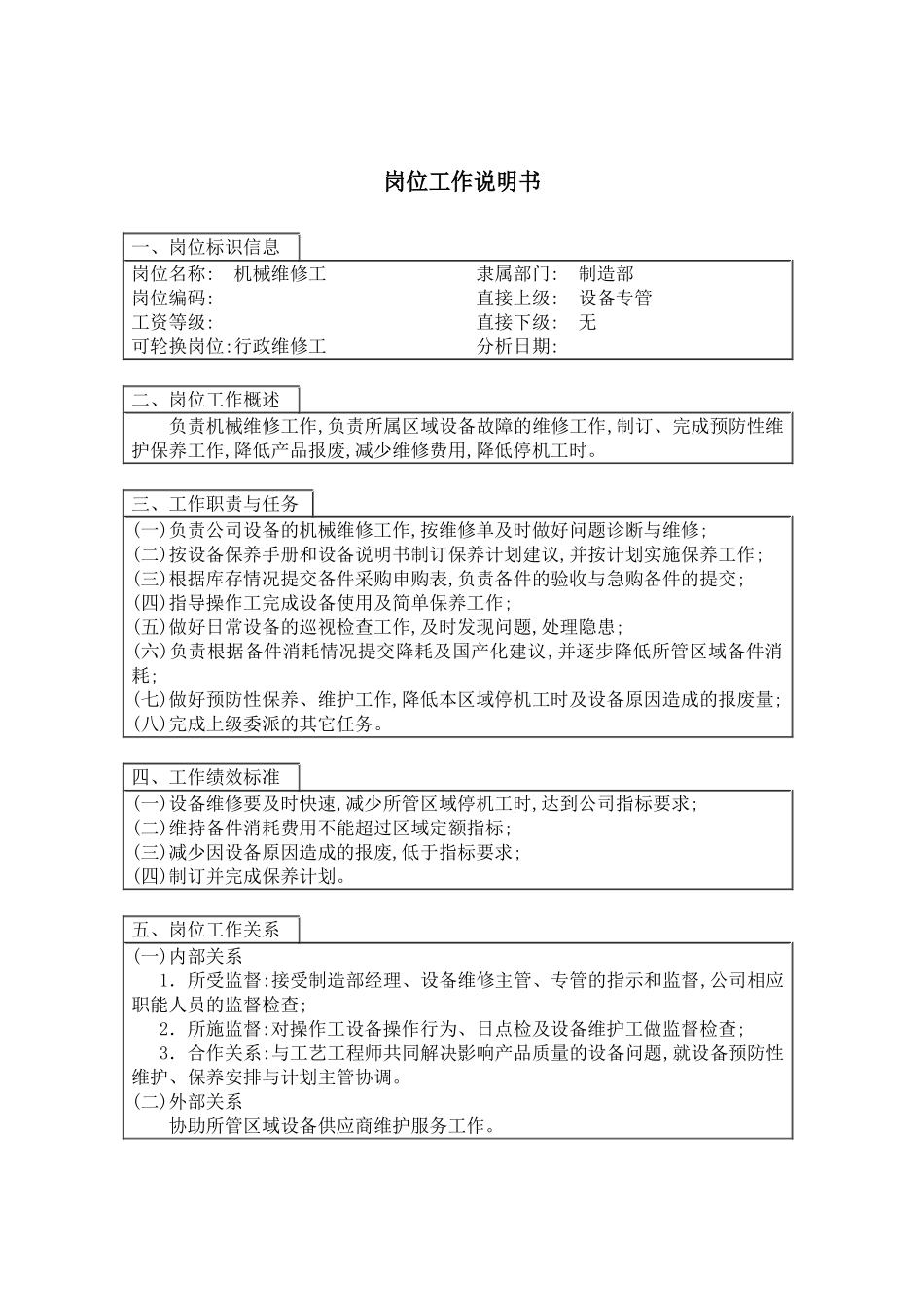 机械维修工的工作说明书_第2页