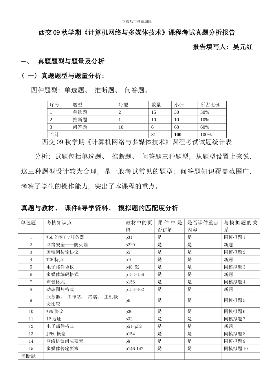 机网络与多媒体技术课程考试真题分析报告_第1页