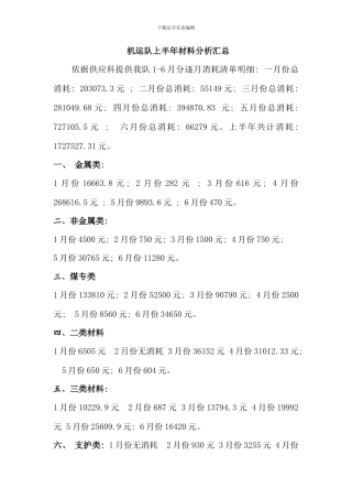 机运队上半年材料分析汇总