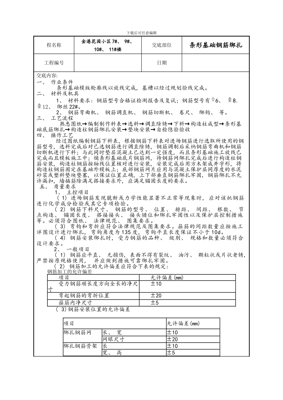 条形基础钢筋绑扎技术交底样本_第1页