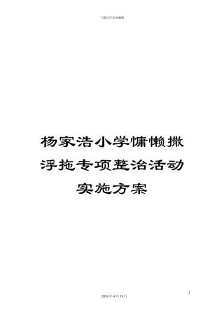 杨家浩小学慵懒撒浮拖专项整治活动实施方案