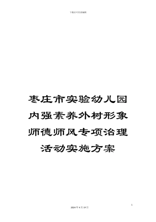 枣庄市实验幼儿园内强素质外树形象师德师风专项治理活动实施方案