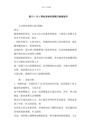 某个CTOC网站具体的营销方案规划书样本