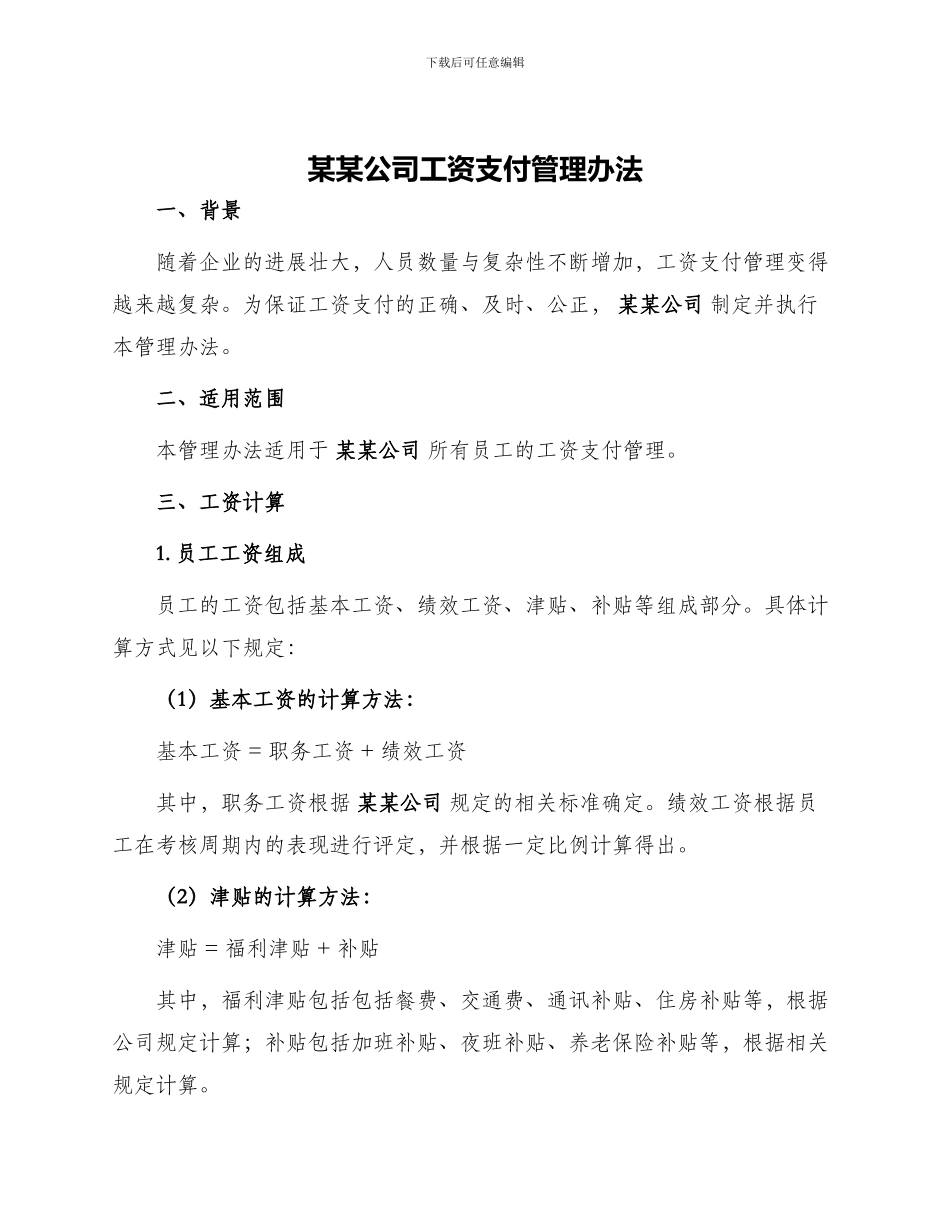 某某公司工资支付管理办法_第1页