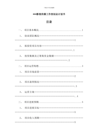某影视传媒工作室创业计划书样本