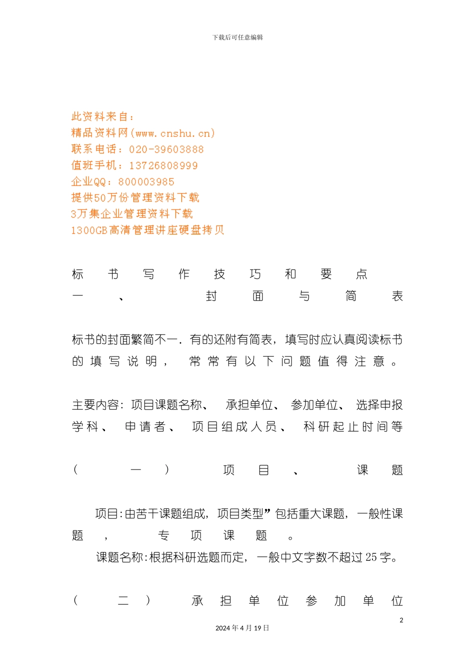 标书写作技巧与要点模板_第2页