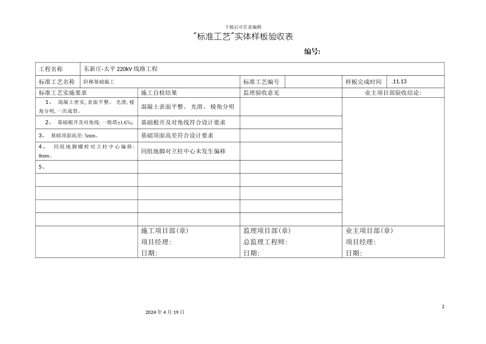 标准工艺实体样板表模板_第2页