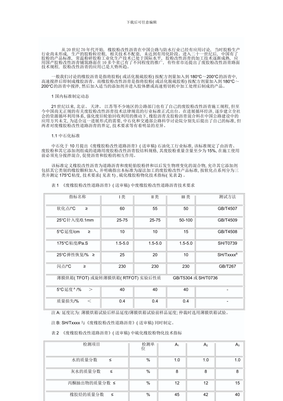 橡胶沥青及橡胶粉改性沥青技术指标要求样本_第1页