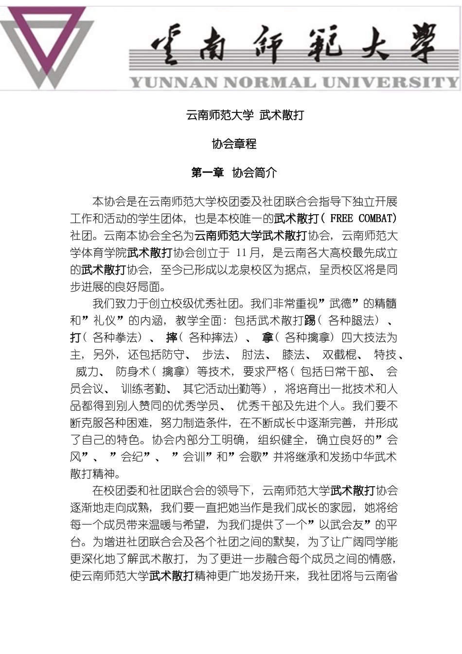 武术散打协会章程模板_第1页