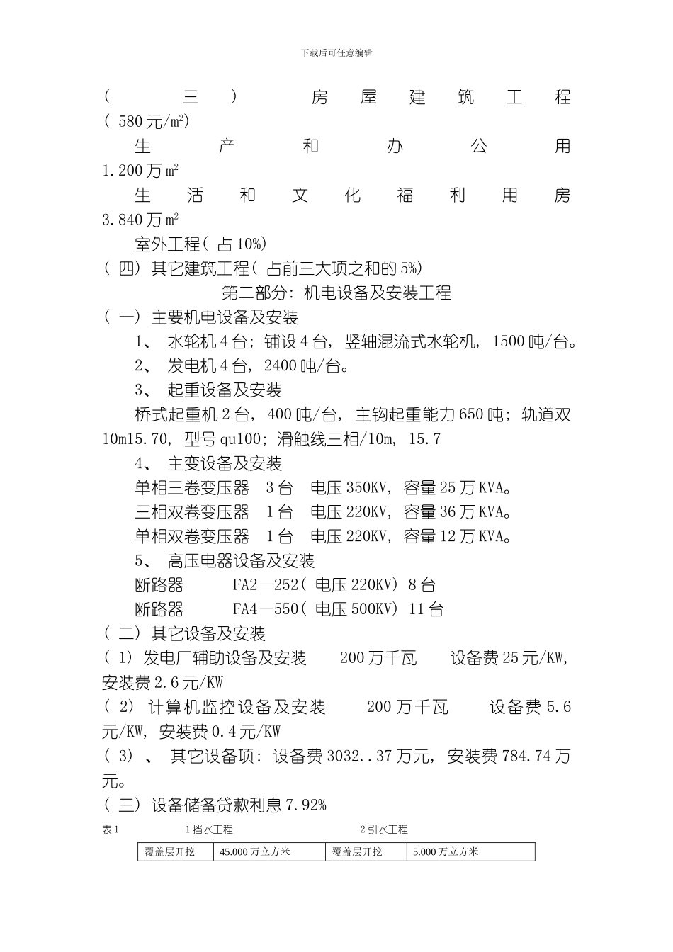 毕业设计水利枢纽初设概算资料模板_第2页