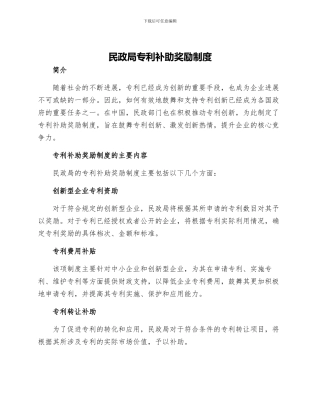 民政局专利补助奖励制度