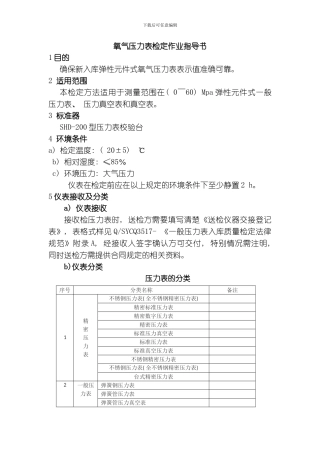 氧气压力表检定作业指导书模板