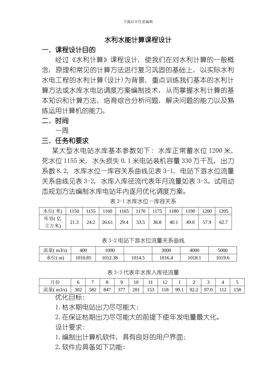 水利水能计算课程设计C版模板_第1页
