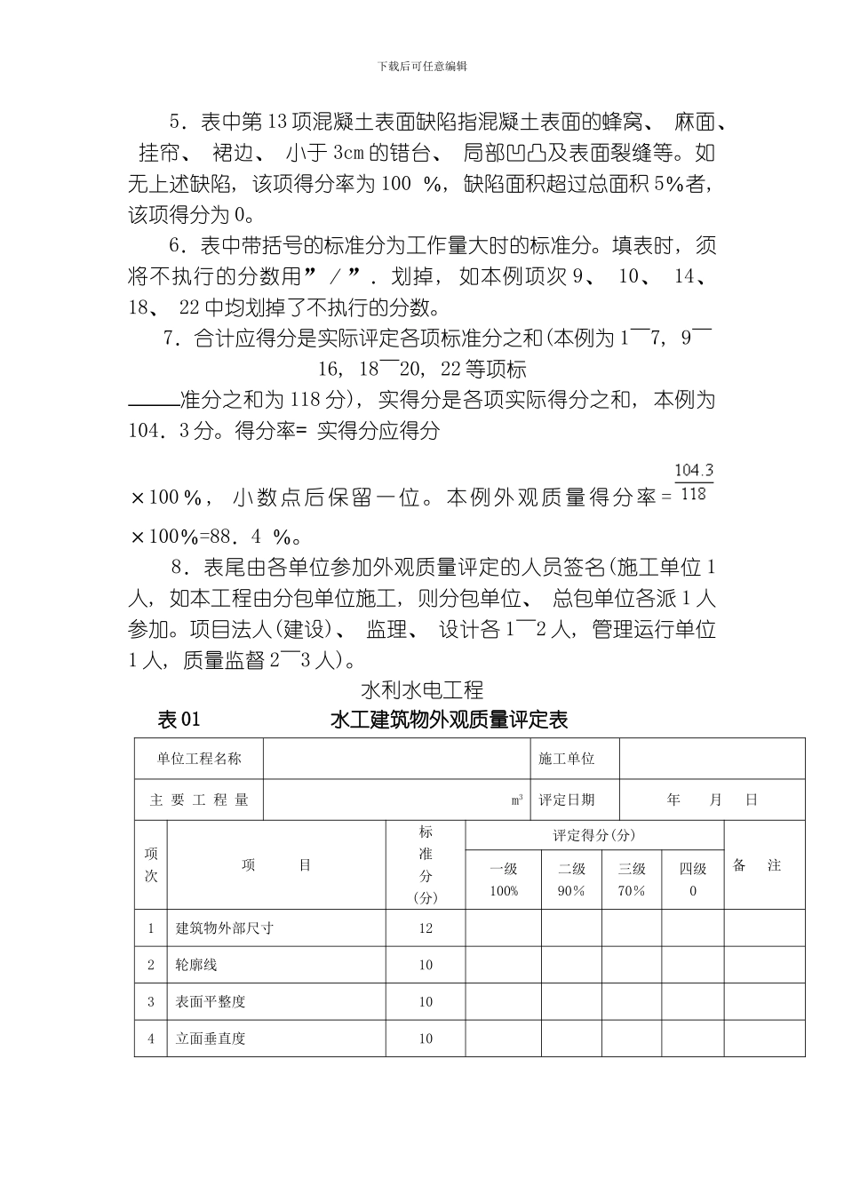 水工建筑物外观质量评定表模板_第2页