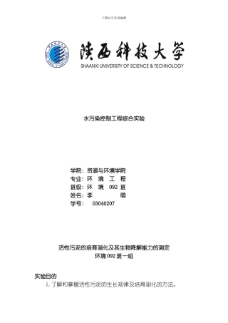 水污染控制工程综合实验模板