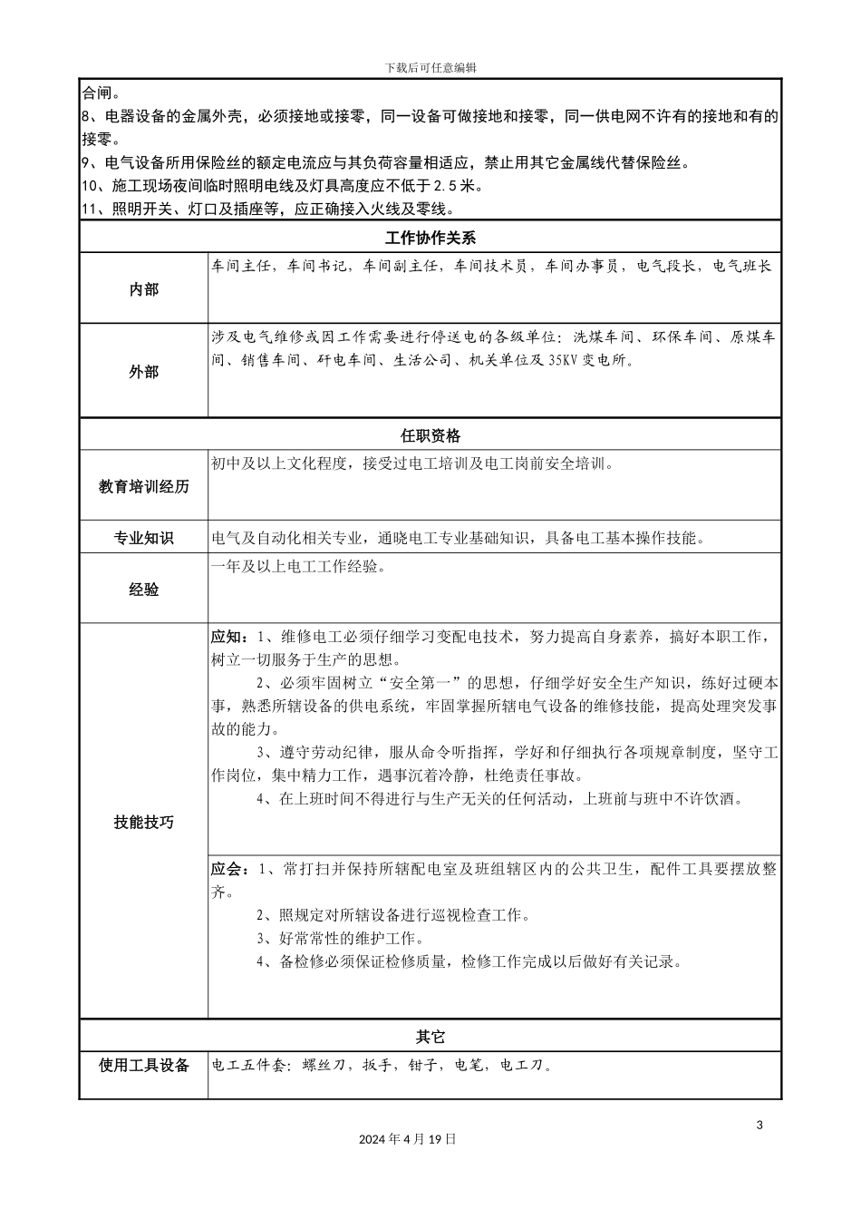 水泵班长岗位说明书样本_第3页