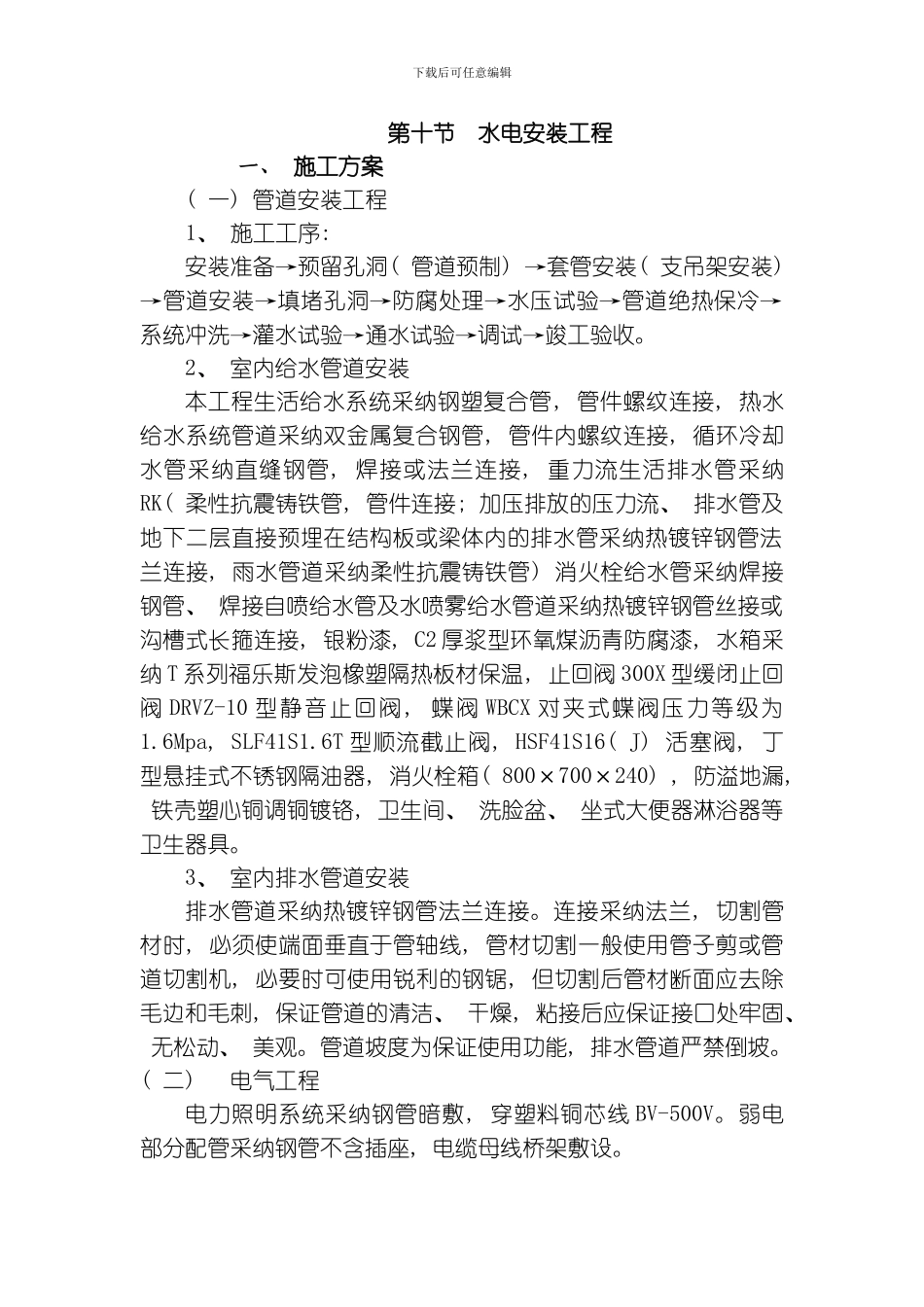 水电安装工程组织施工设计模板_第1页