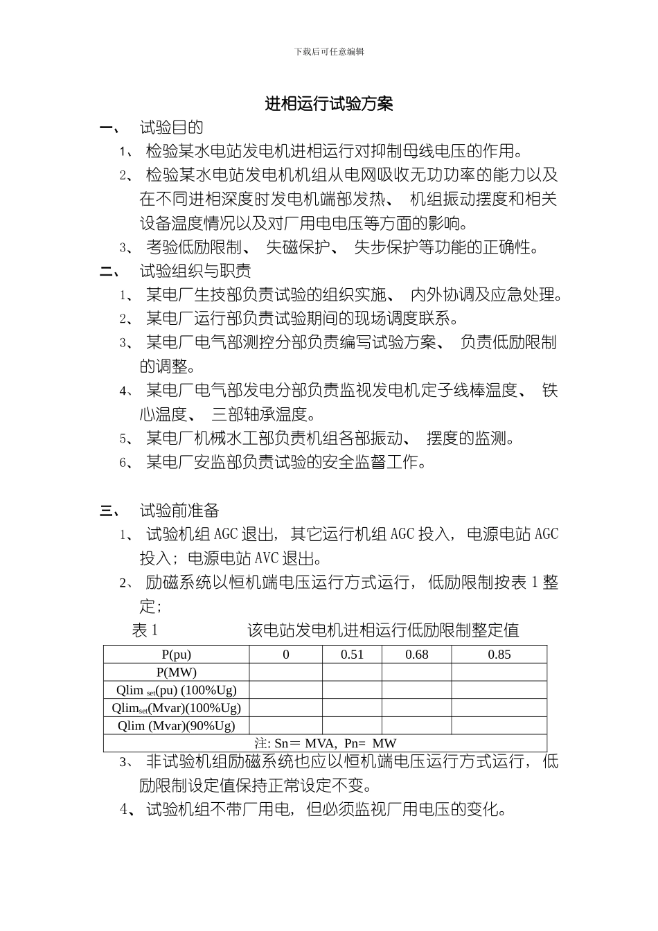 水电站进相运行试验方案模板_第1页