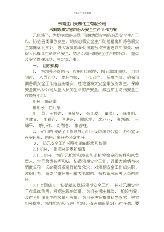 汛期地质灾害防治及安全生产工作方案模板