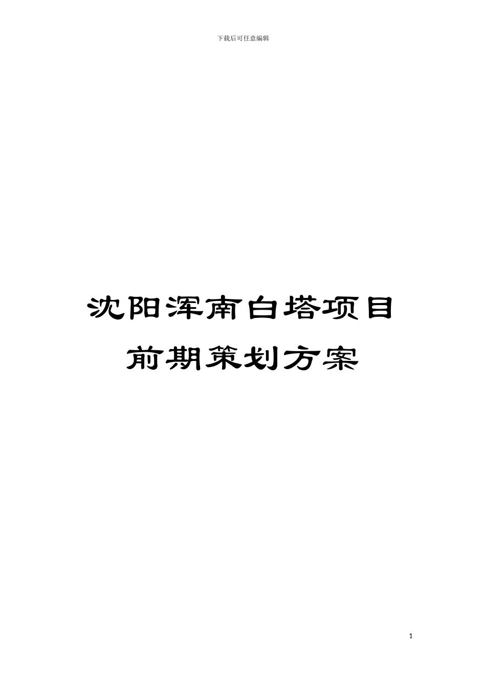 沈阳浑南白塔项目前期策划方案模板_第1页