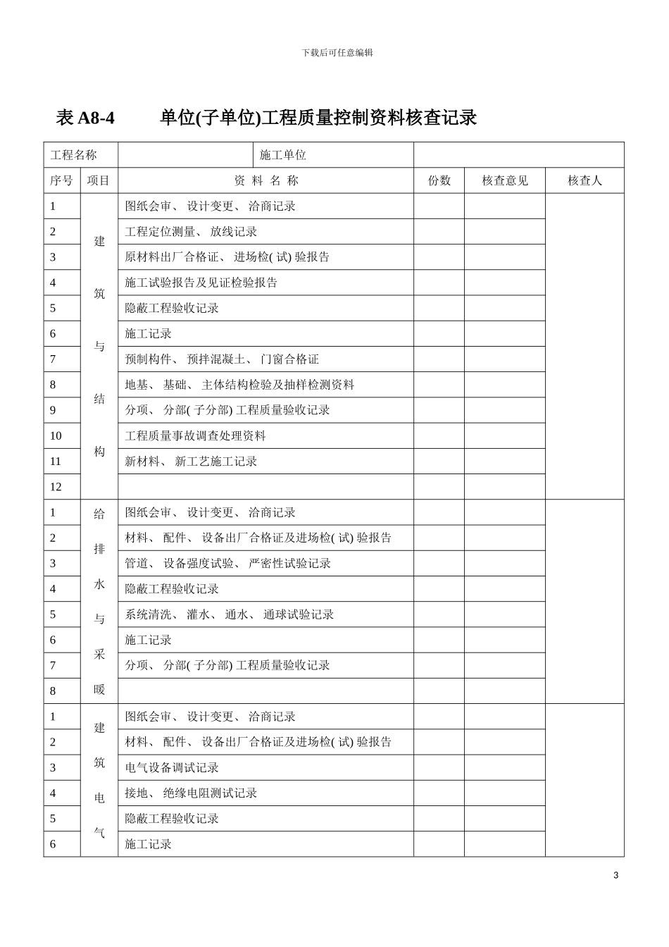 河北弱电建筑工程竣工验收资料表格模板_第3页