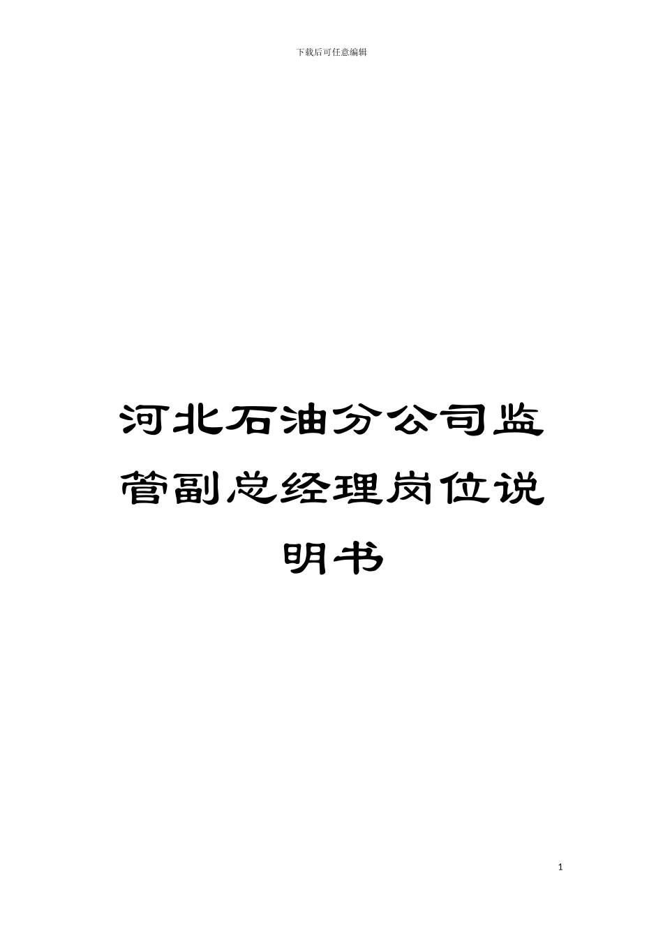 河北石油分公司监管副总经理岗位说明书模板_第1页