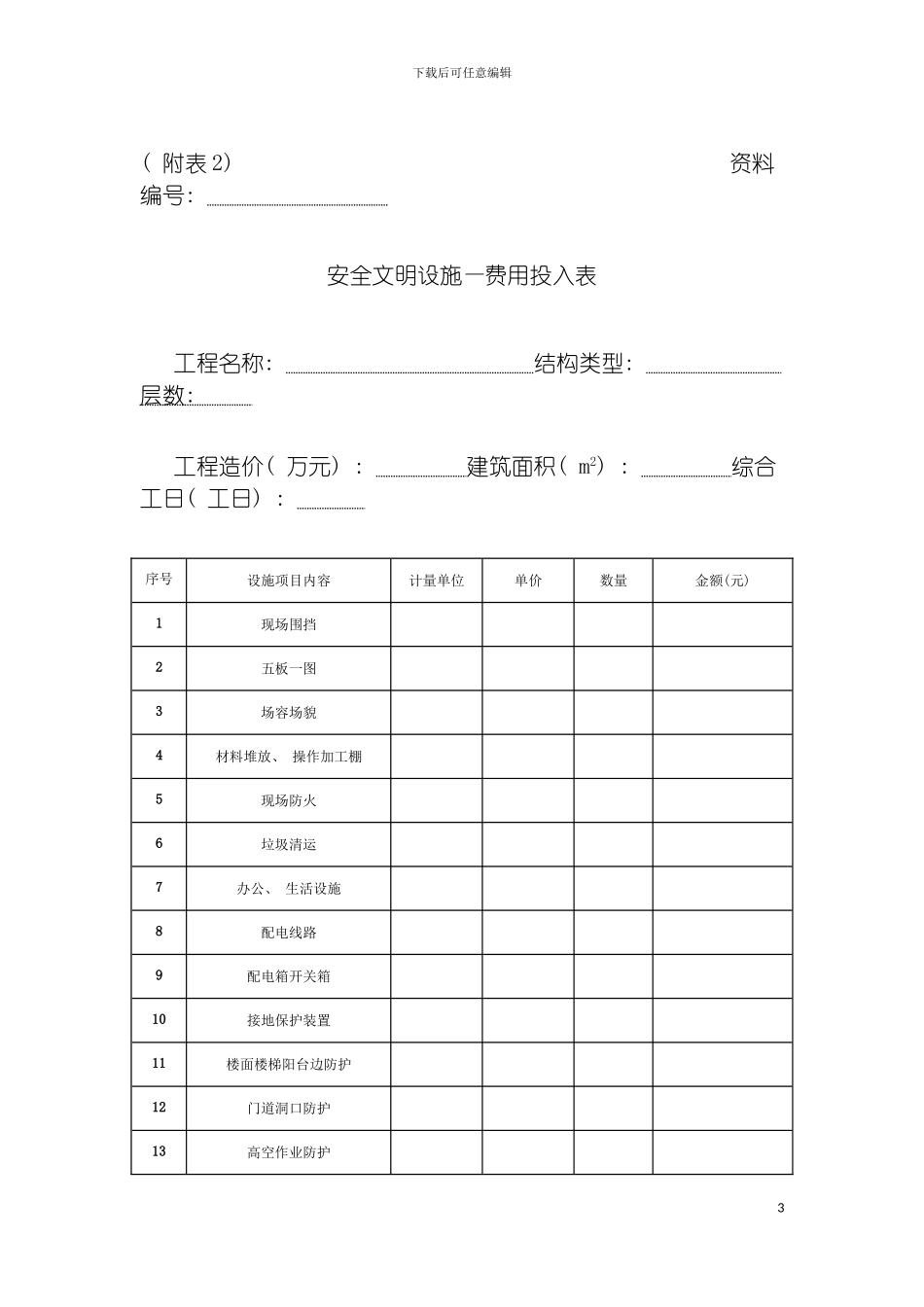 河南省建设工程现场安全文明施工措施费费率表模板_第3页