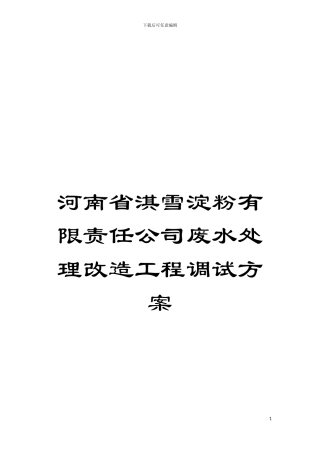 河南省淇雪淀粉有限责任公司废水处理改造工程调试方案模板