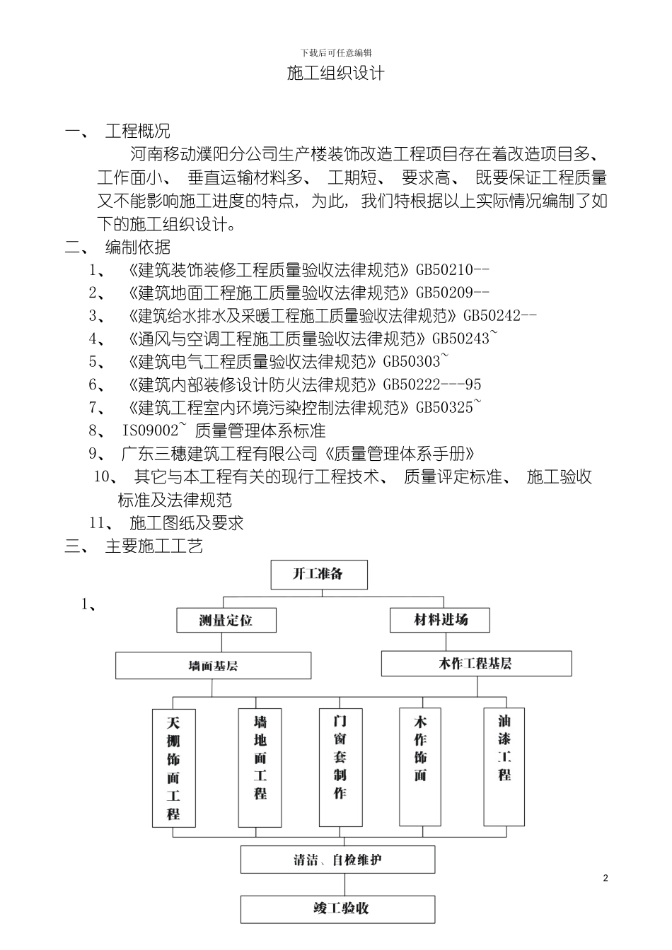 河南移动濮阳分公司生产楼装饰改造工程施工组织设计模板_第2页