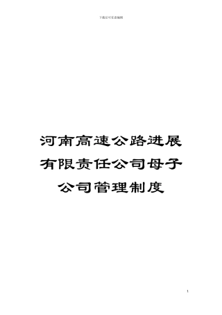 河南高速公路发展有限责任公司母子公司管理制度模板