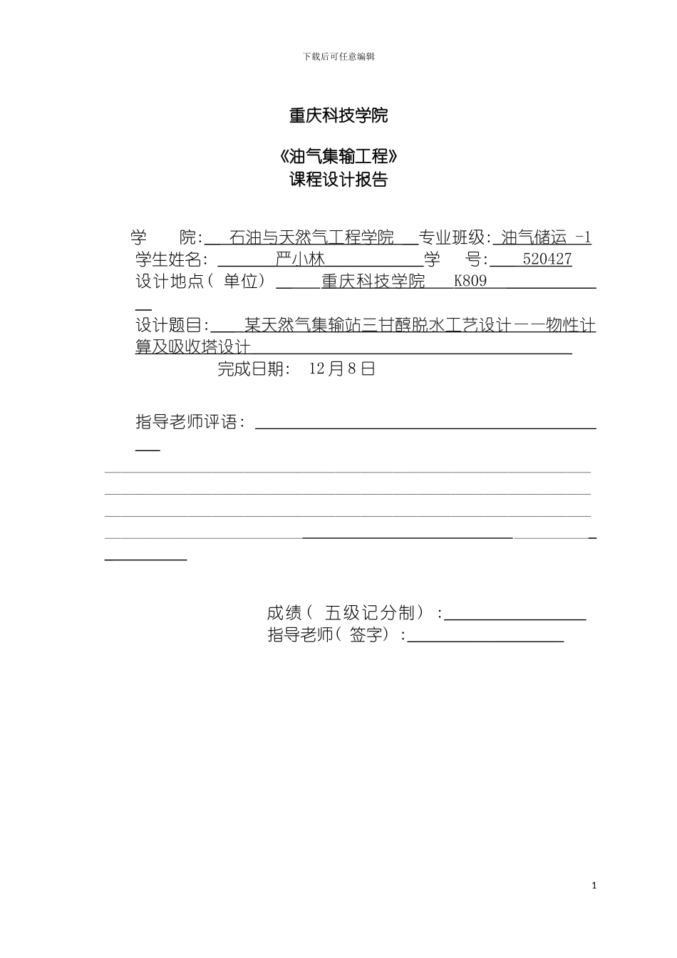 油气集输工程课程设计模板_第2页