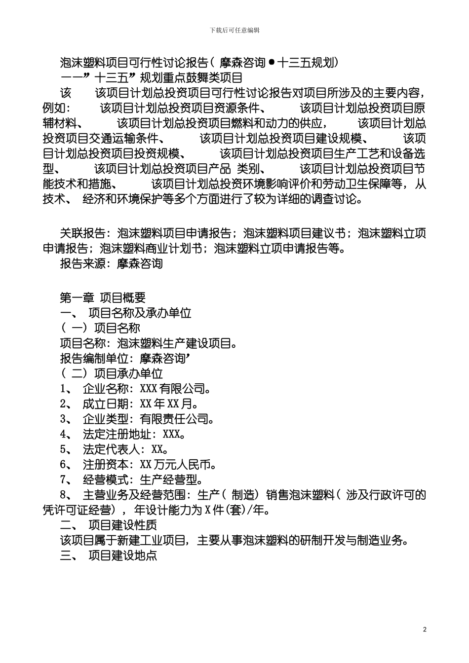 泡沫塑料项目可行性研究报告摩森咨询·十三五规划模板_第2页